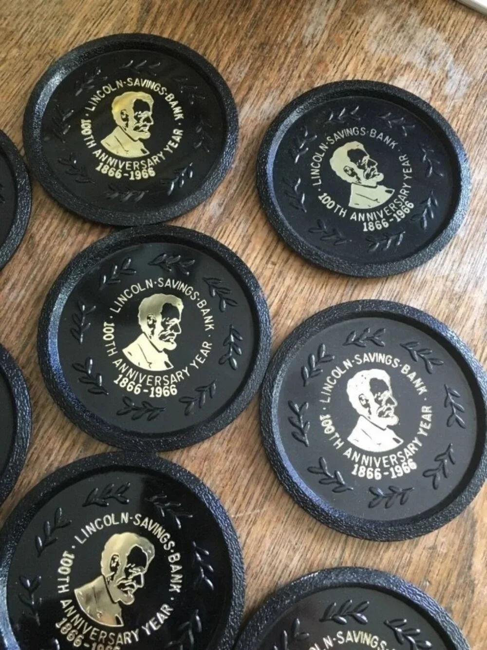 Mid Century Bar Coasters Abraham Lincoln Savings Bank Centennial set of 10